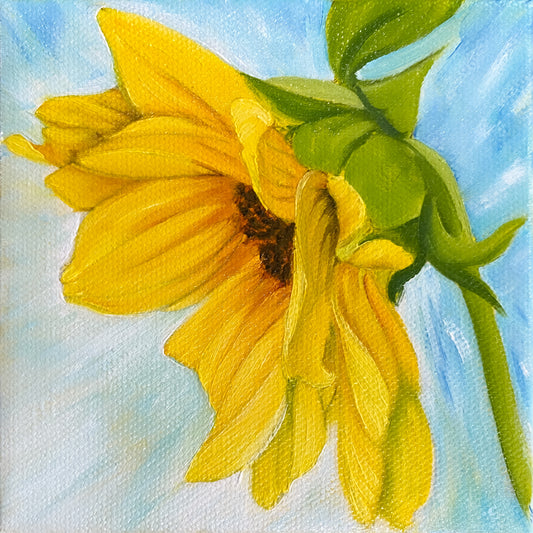 Mini Painting Sunflower on Soft Teal